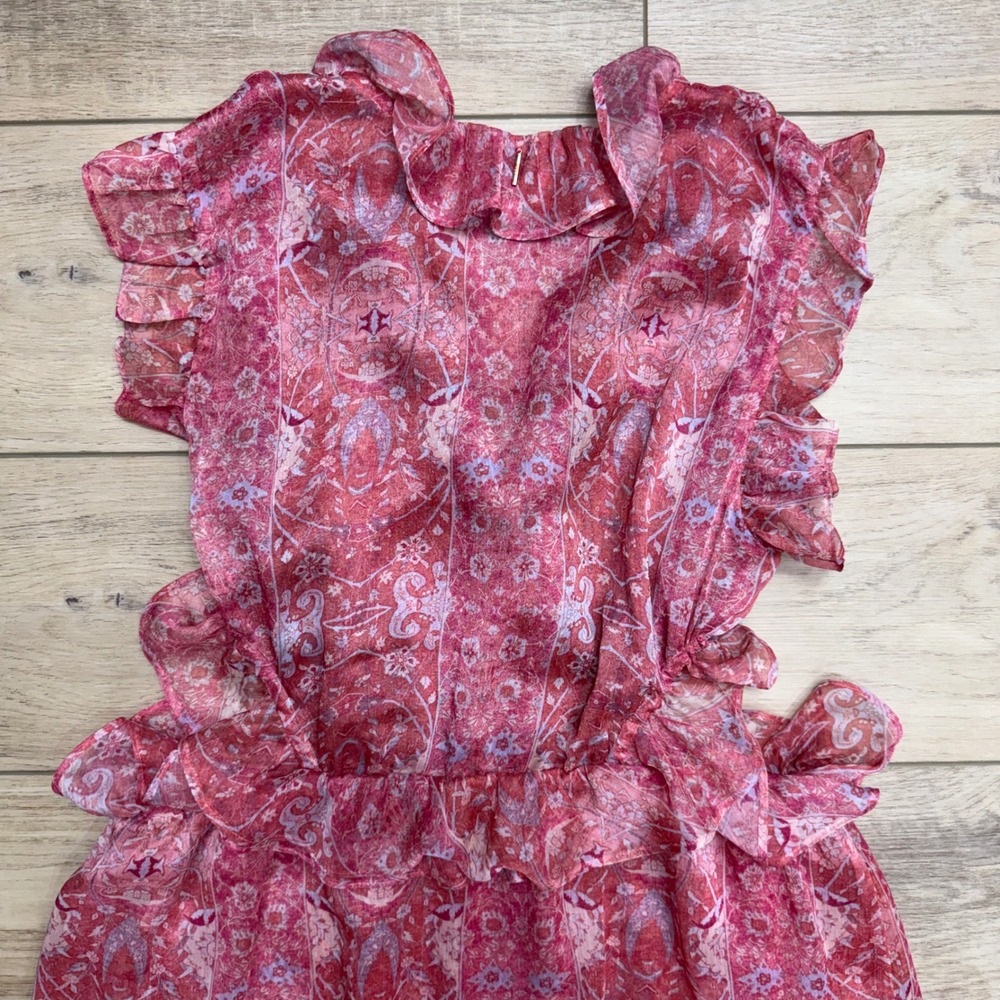 MISA Los Angeles Natasha Dress Pink Floral Ruffle Midi High-Low Coquette Large - Picture 5 of 11